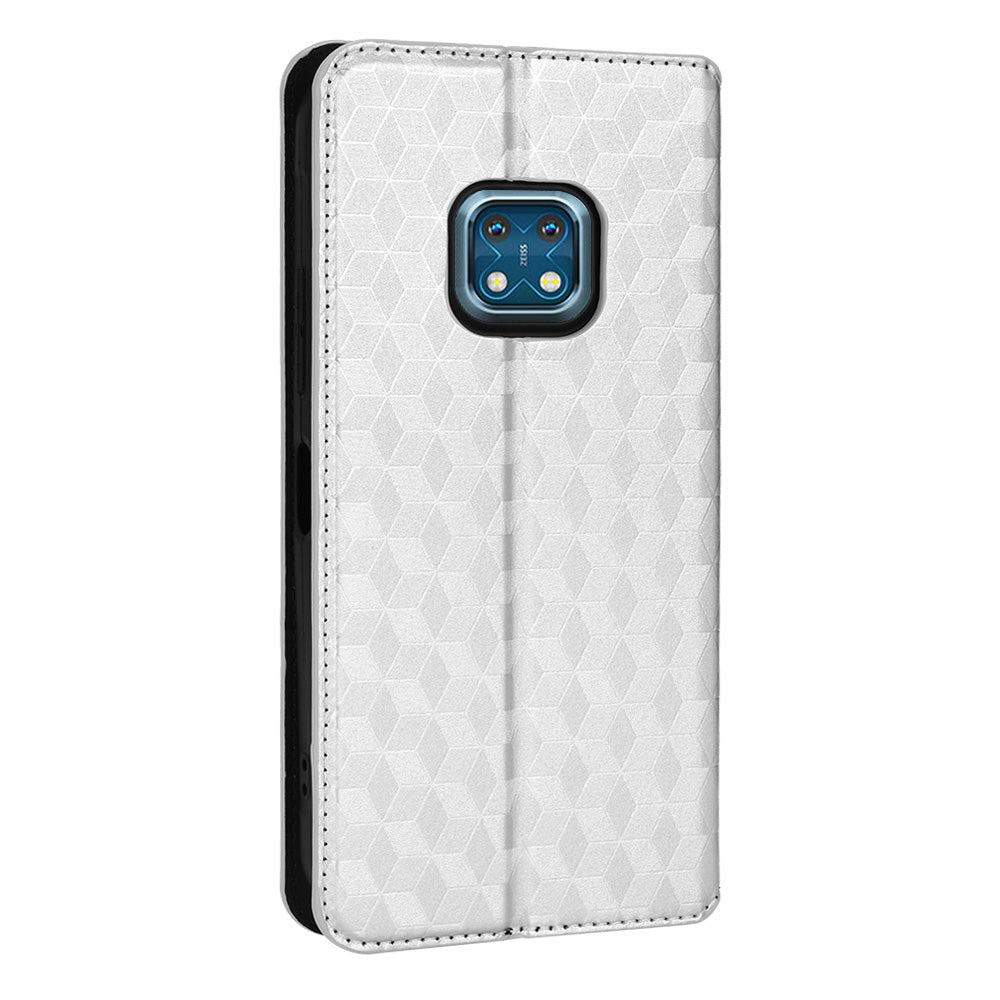 For Nokia XR20 Shockproof PU Leather Phone Cover Stand Rhombus Imprinted Magnetic Absorption Wallet Flip Case