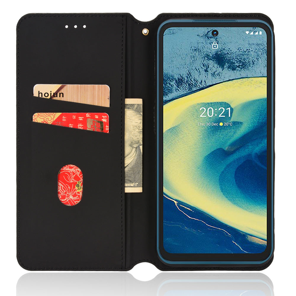 For Nokia XR20 Shockproof PU Leather Phone Cover Stand Rhombus Imprinted Magnetic Absorption Wallet Flip Case