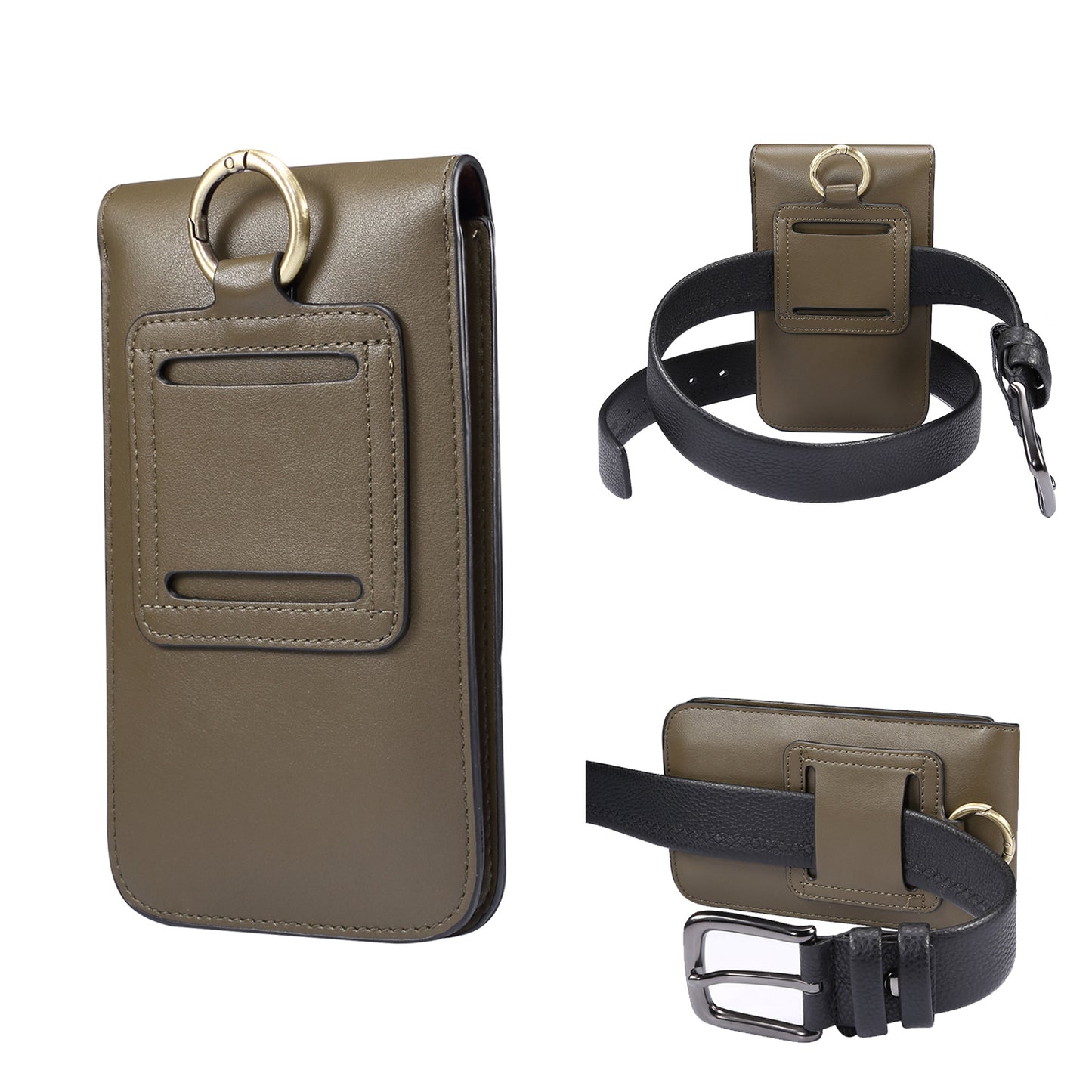 6.3-6.9 Inch Universal Wear-resistant Leather Belt Clip Phone Pouch Case for iPhone Samsung Huawei Etc.