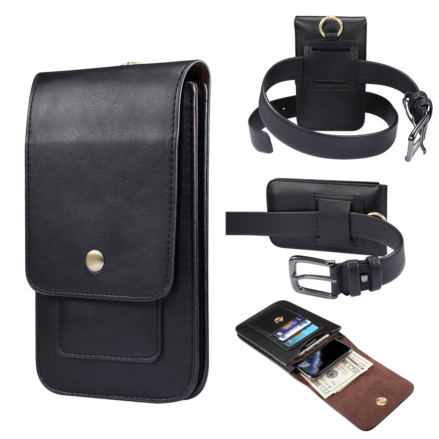 6.3-6.9 Inch Universal Wear-resistant Leather Belt Clip Phone Pouch Case for iPhone Samsung Huawei Etc.