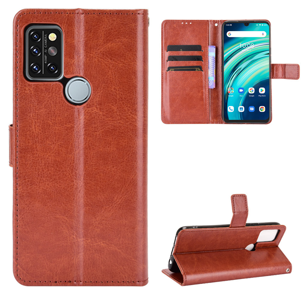 Wallet Stand Phone Cover for Umidigi A9 Pro Crazy Horse Texture Leather Shell