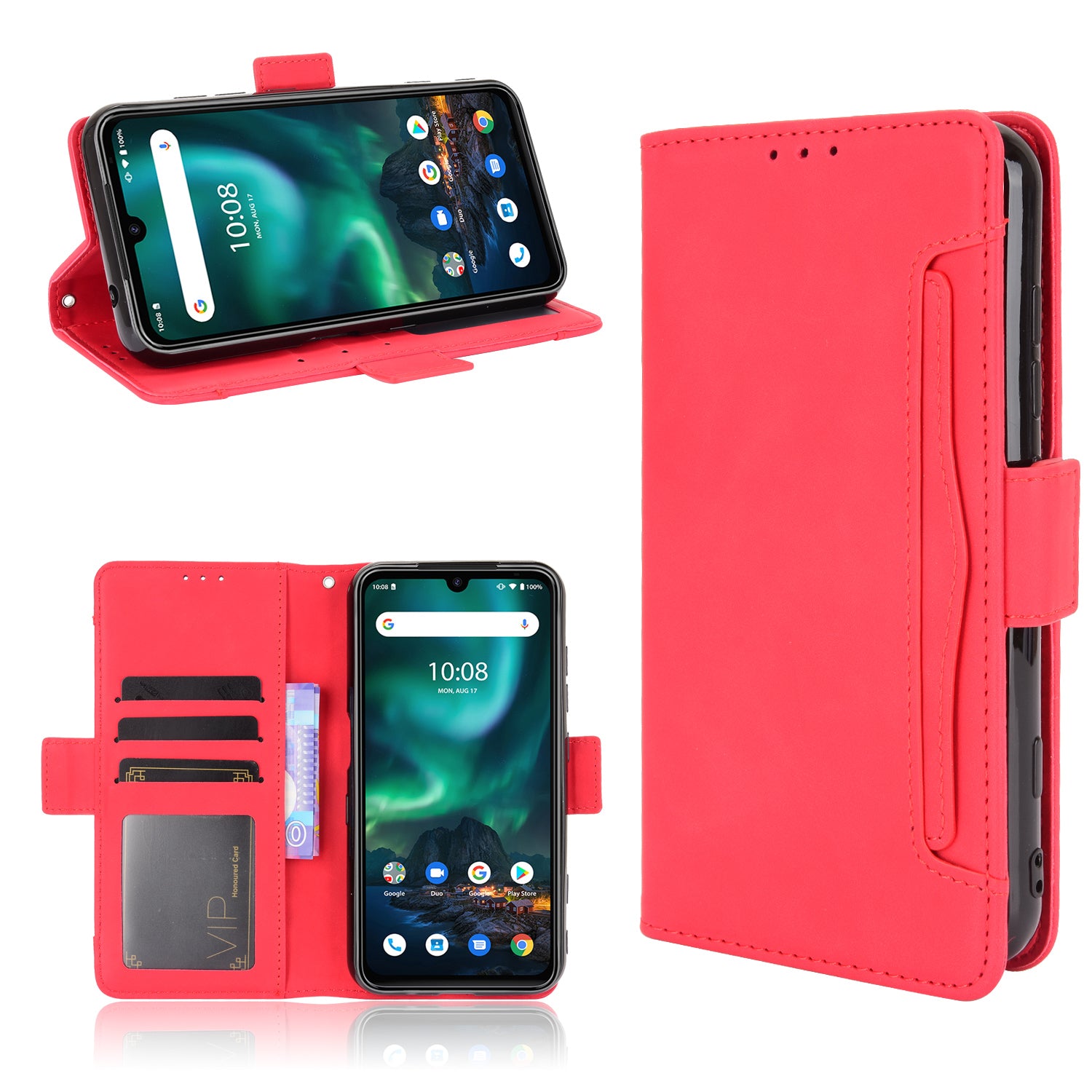 Leather Phone Wallet Design Stand Feature Protective Cover Case with Multiple Card Slots for UMIDIGI Bison