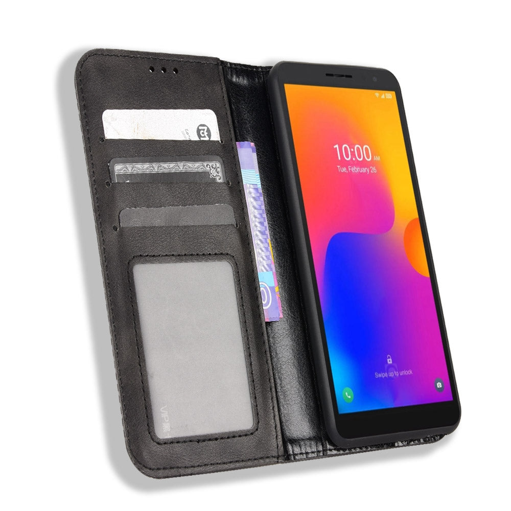 For TCL 303/Alcatel 1B (2022) Anti-fall Auto Closing Magnetic Mosaic Imprinted Phone Shell Retro Texture PU Leather+TPU Wallet Stand Protector