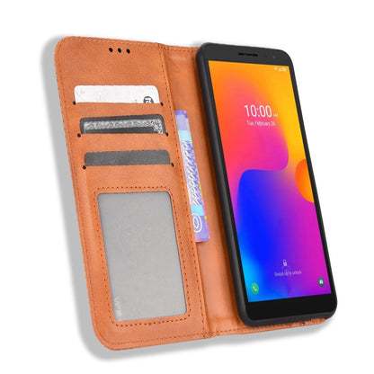 For TCL 303/Alcatel 1B (2022) Anti-fall Auto Closing Magnetic Mosaic Imprinted Phone Shell Retro Texture PU Leather+TPU Wallet Stand Protector