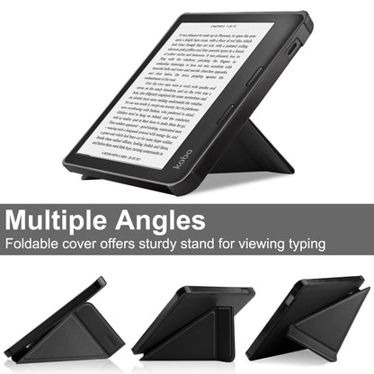 Auto Wake/Sleep Function PU Leather Case Solid Color Origami Stand Protective E-reader Cover for Kobo Libra 2