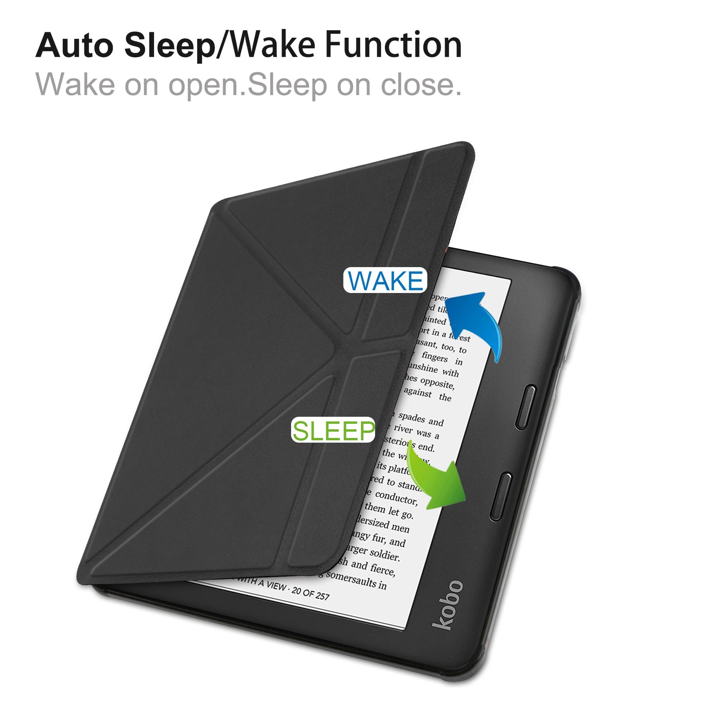 Auto Wake/Sleep Function PU Leather Case Solid Color Origami Stand Protective E-reader Cover for Kobo Libra 2