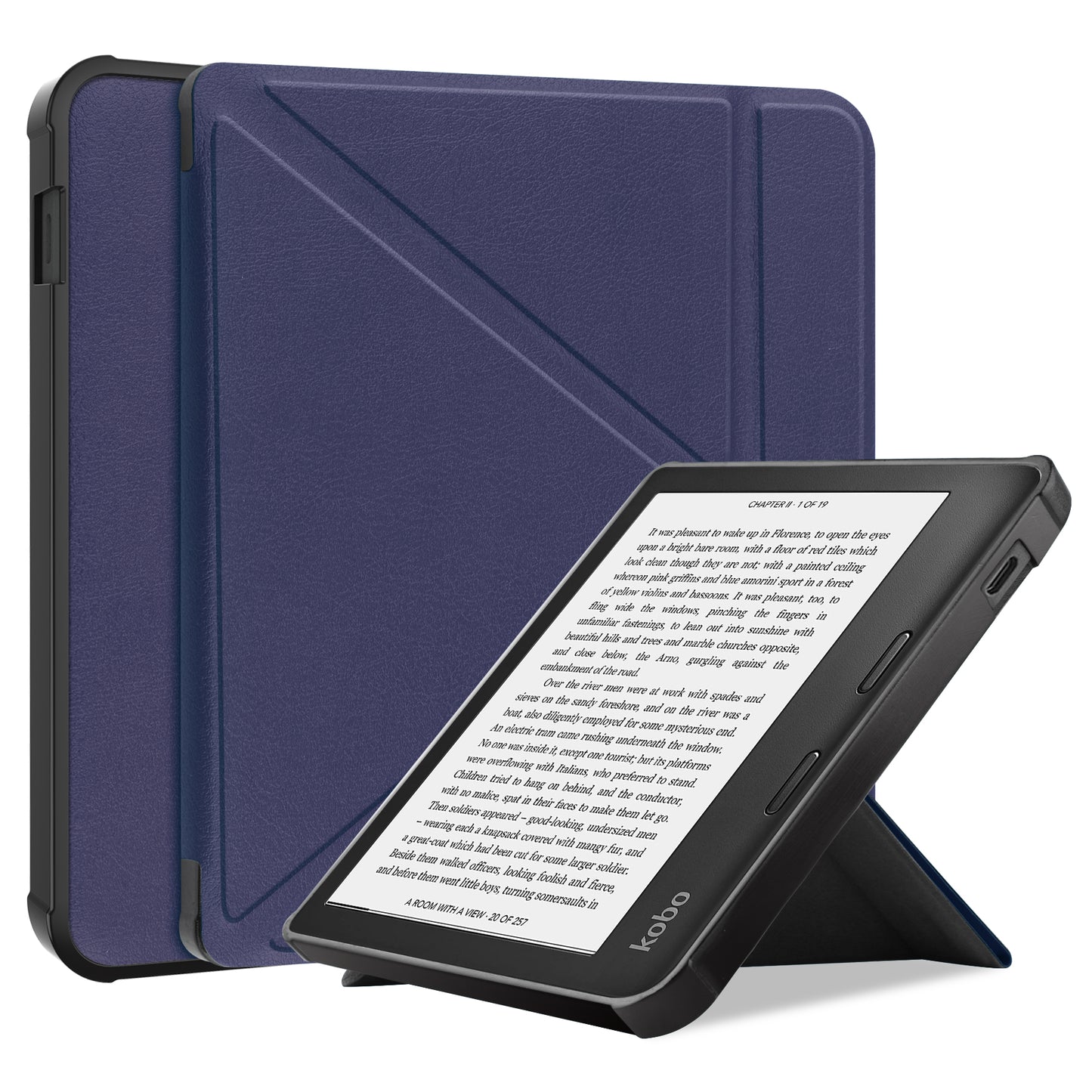 Auto Wake/Sleep Function PU Leather Case Solid Color Origami Stand Protective E-reader Cover for Kobo Libra 2