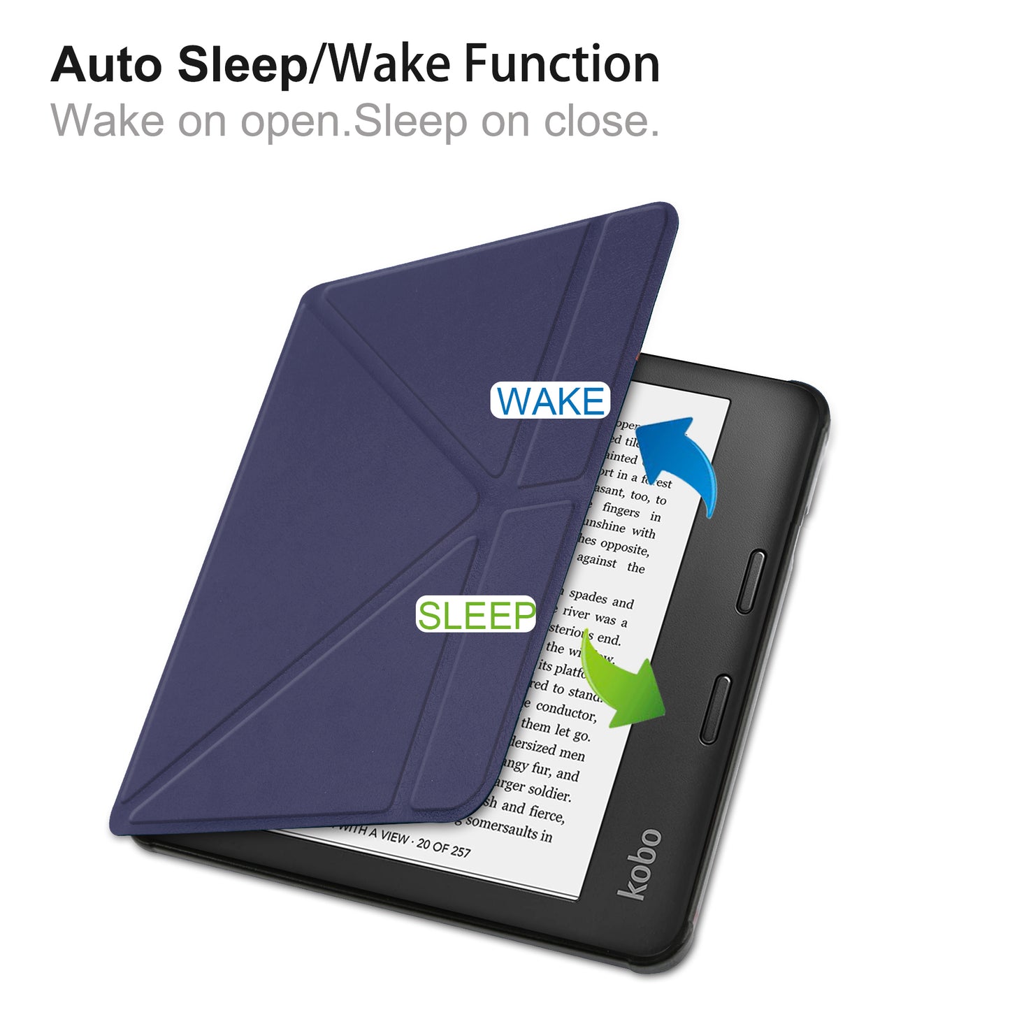 Auto Wake/Sleep Function PU Leather Case Solid Color Origami Stand Protective E-reader Cover for Kobo Libra 2