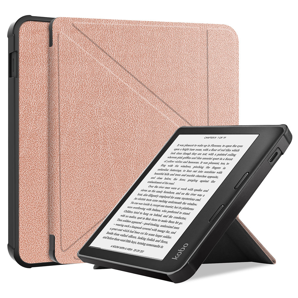 Auto Wake/Sleep Function PU Leather Case Solid Color Origami Stand Protective E-reader Cover for Kobo Libra 2