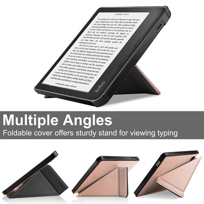 Auto Wake/Sleep Function PU Leather Case Solid Color Origami Stand Protective E-reader Cover for Kobo Libra 2