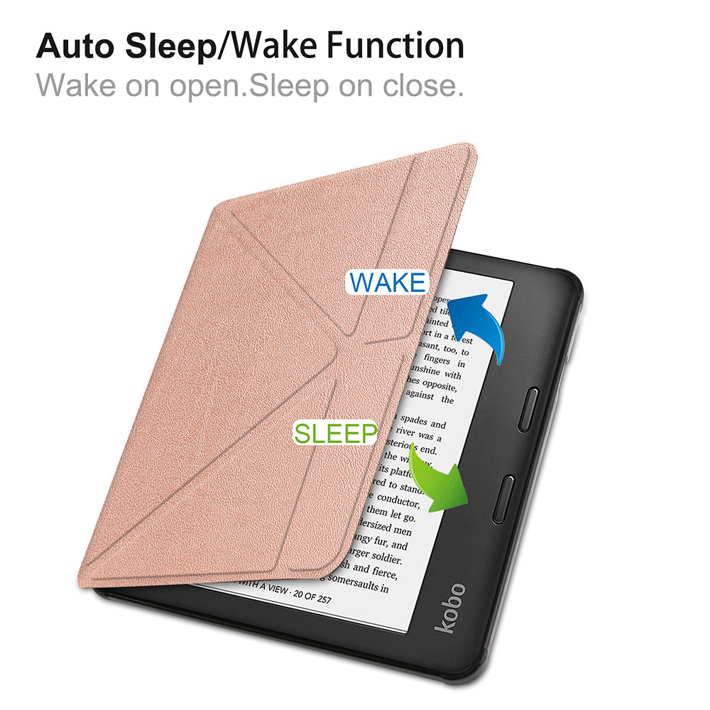 Auto Wake/Sleep Function PU Leather Case Solid Color Origami Stand Protective E-reader Cover for Kobo Libra 2