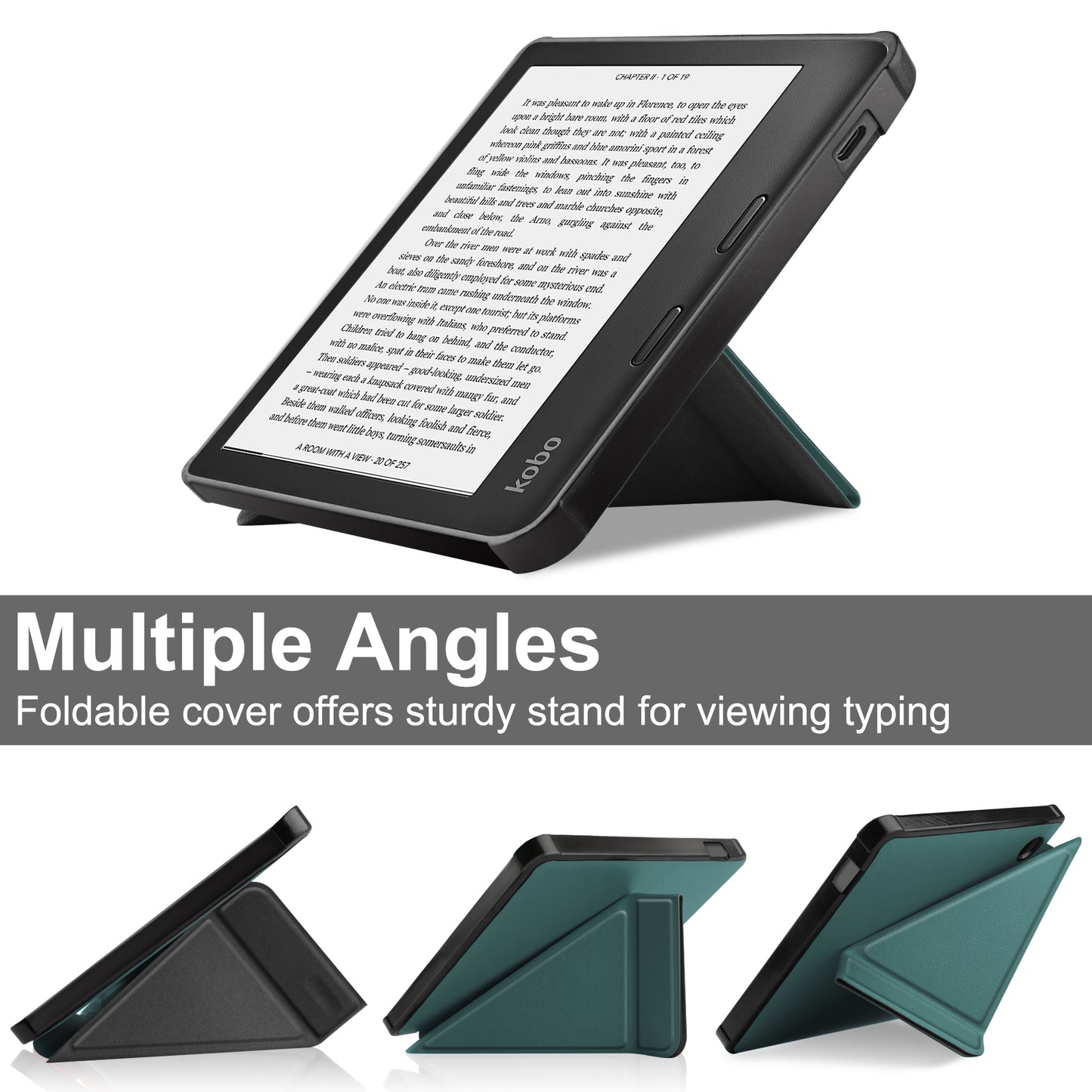 Auto Wake/Sleep Function PU Leather Case Solid Color Origami Stand Protective E-reader Cover for Kobo Libra 2