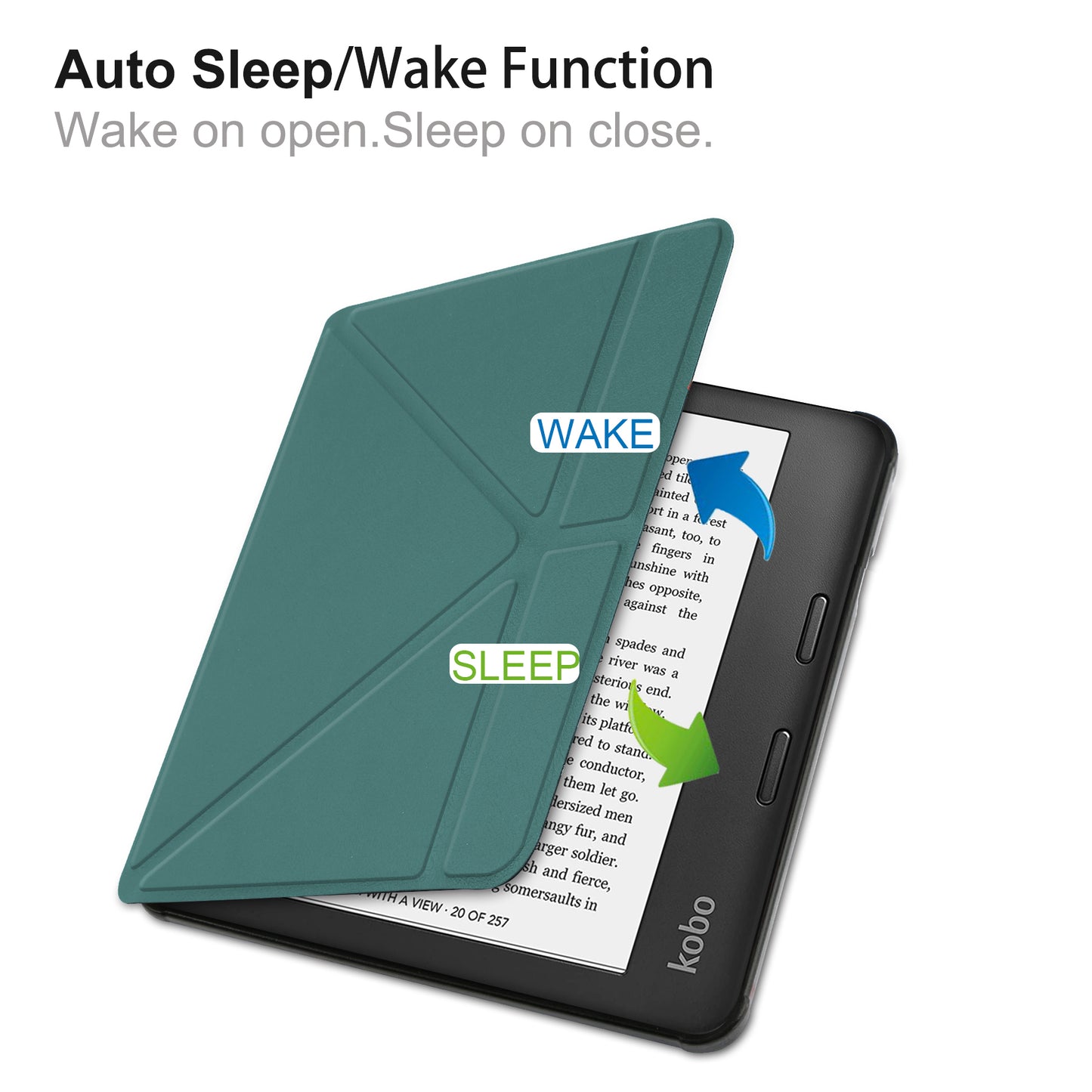 Auto Wake/Sleep Function PU Leather Case Solid Color Origami Stand Protective E-reader Cover for Kobo Libra 2