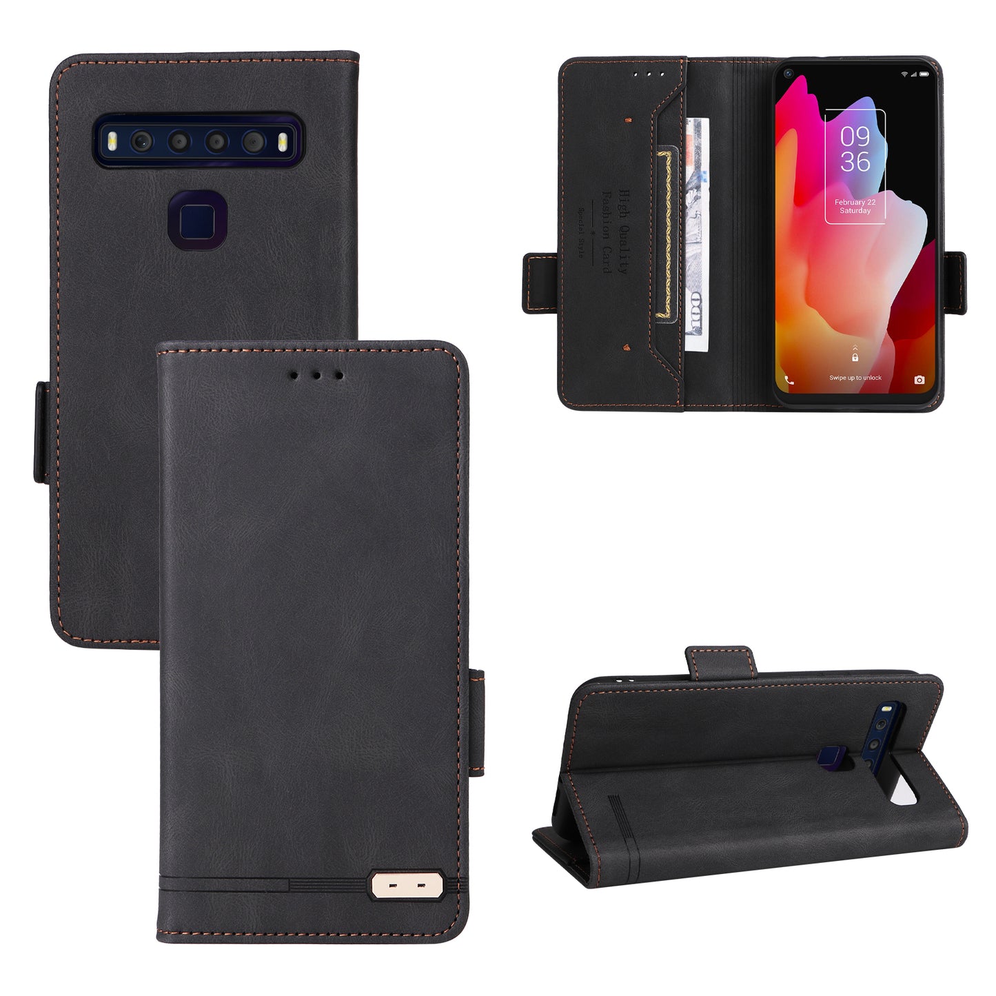 For TCL 10L/10 Lite Hardware Design Stand Magnetic Closing Leather Cell Phone Case Protector with Wallet