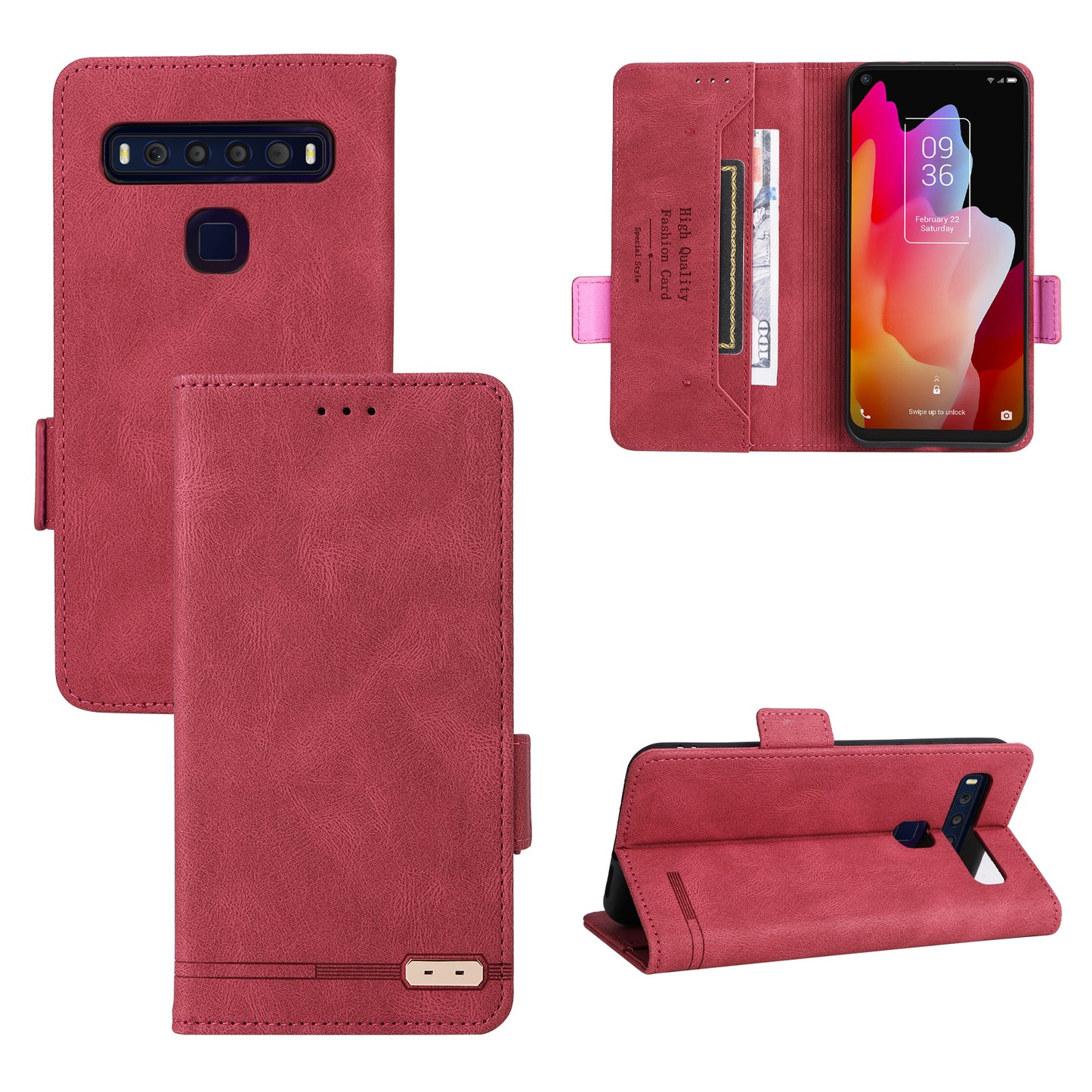 For TCL 10L/10 Lite Hardware Design Stand Magnetic Closing Leather Cell Phone Case Protector with Wallet