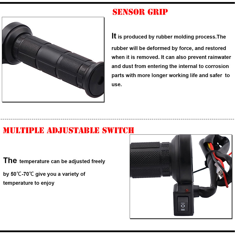 One Pair 3-in-1 Motorcycle Handlebar Electric Hot Heated Grips Handle + Voltage + USB Charger