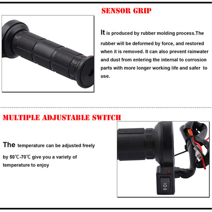 One Pair 3-in-1 Motorcycle Handlebar Electric Hot Heated Grips Handle + Voltage + USB Charger