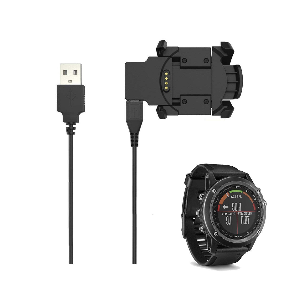 Charging Dock Cradle + USB Data Sync Charge Cable for Garmin Fenix 3 HR/Fenix3/Quatix 3