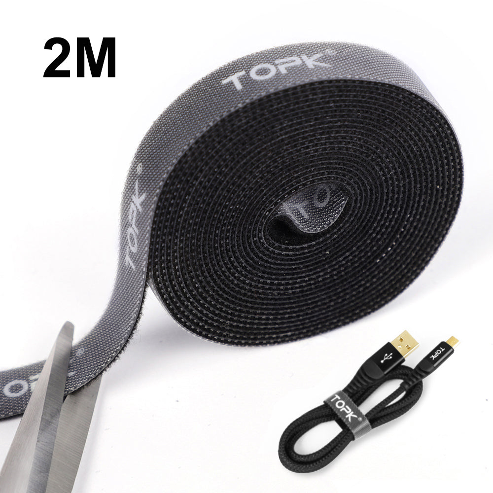 TOPK 2M  Strap Cable Tie Strong Adhesion Self-adhesive Loop & Hook Sticker