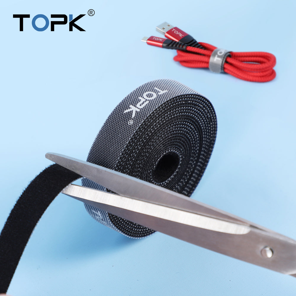 TOPK 2M  Strap Cable Tie Strong Adhesion Self-adhesive Loop & Hook Sticker