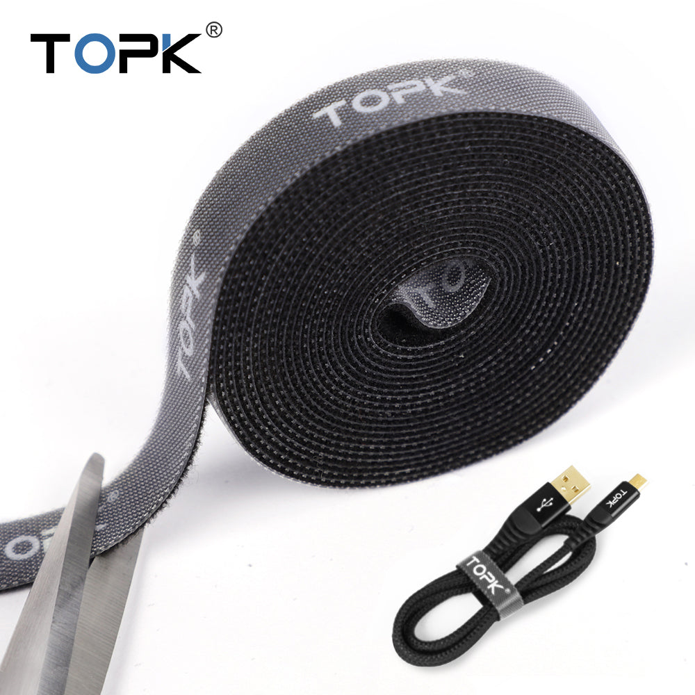 TOPK 0.5M  Strap Cable Tie Strong Adhesion Self-adhesive Loop & Hook Sticker