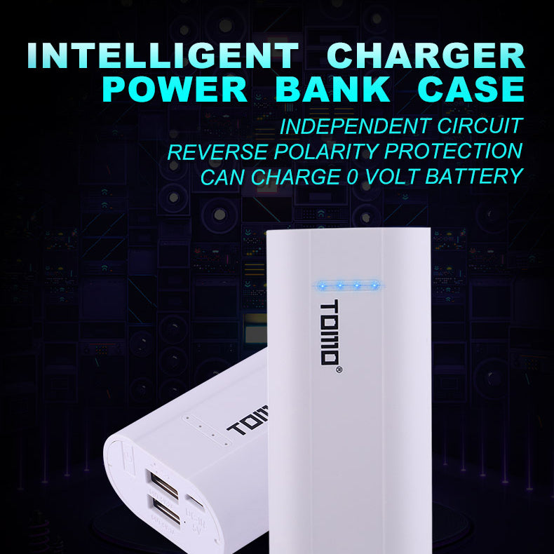 TOMO P2 18650 Lithium Battery Storage Box Dual USB Output Ports Charger Power Bank Case with LED Indicator