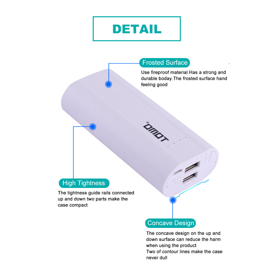 TOMO P2 18650 Lithium Battery Storage Box Dual USB Output Ports Charger Power Bank Case with LED Indicator