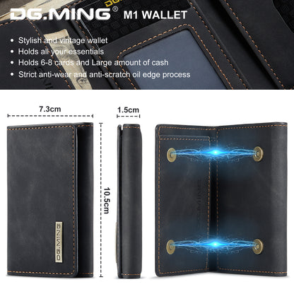 DG.MING M1 Series PU Leather Magnetic Absorption Closure Tri-fold Pocket Wallet Cash Card Holder Coin Purse