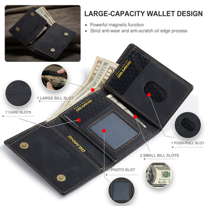 DG.MING M1 Series PU Leather Magnetic Absorption Closure Tri-fold Pocket Wallet Cash Card Holder Coin Purse