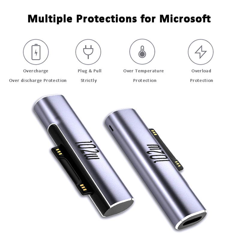 102W Type-C Female to Surface Charge Adapter USB-C PD Fast Charging Converter for Microsoft Surface