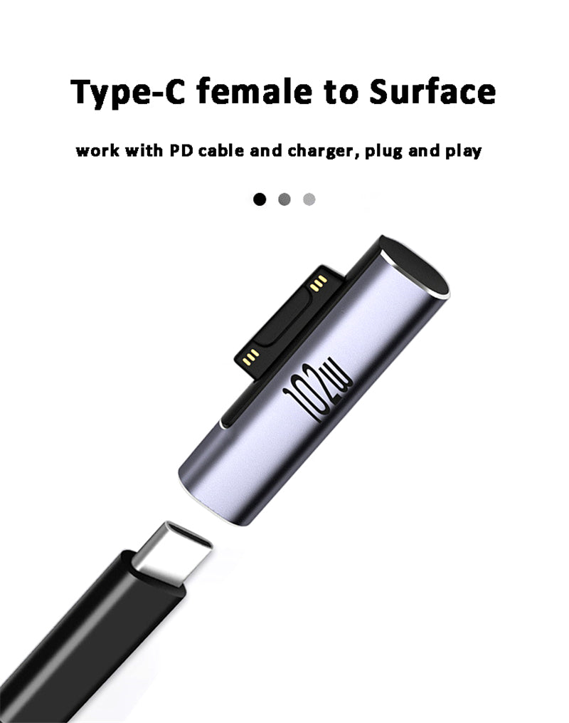 102W Type-C Female to Surface Charge Adapter USB-C PD Fast Charging Converter for Microsoft Surface