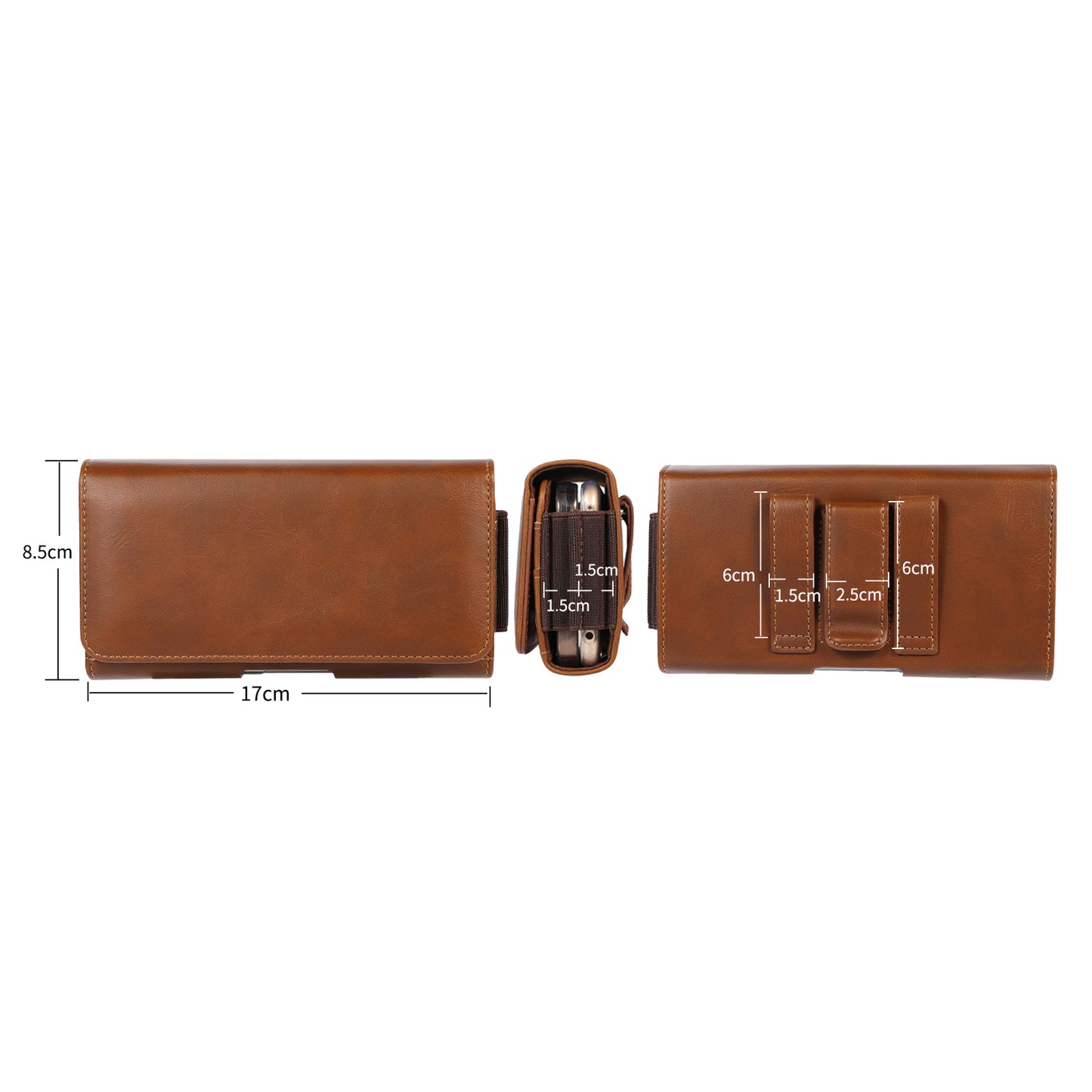 Horizontal PU Leather Cell Phone Pouch Belt Clip Belt Loop Holster Waist Card Holders Case for 6.7-inch Phone