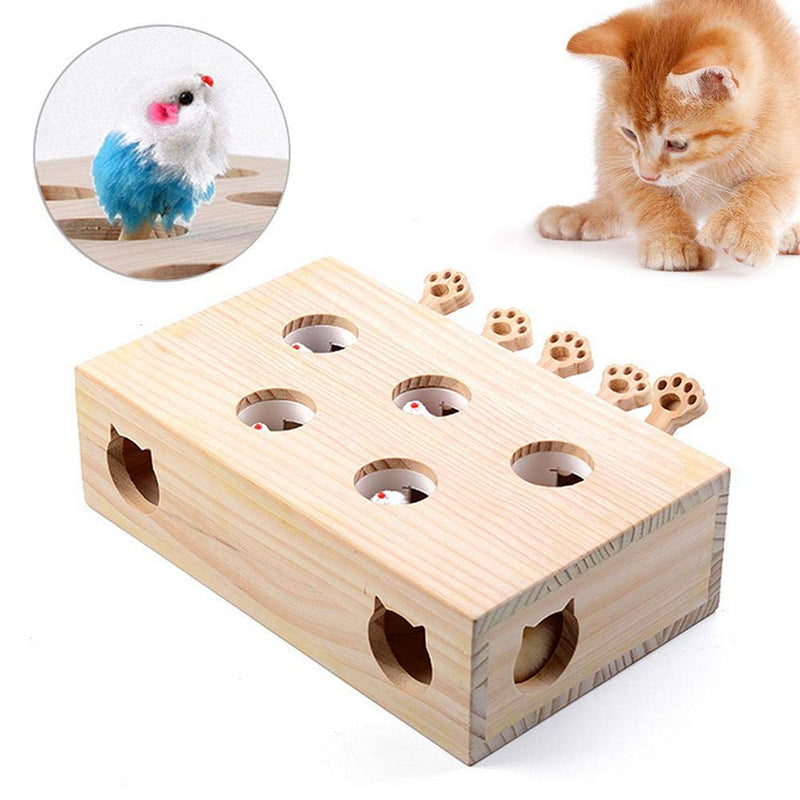 Cat Interactive Toy Cat Funny Hunt Toy Wooden Whack A Mole Mouse Game Puzzle Toy 5 Holes