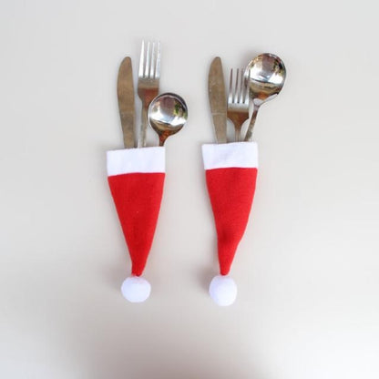 10Pcs/Set Christmas Caps Cutlery Holders Fork Spoon Tableware Pocket Santa Hat Decoration