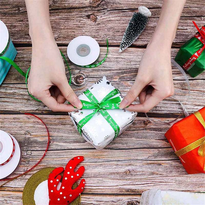 6.3x200cm Christmas Printed Ribbon Strap for Gift Box Wrapping Decor