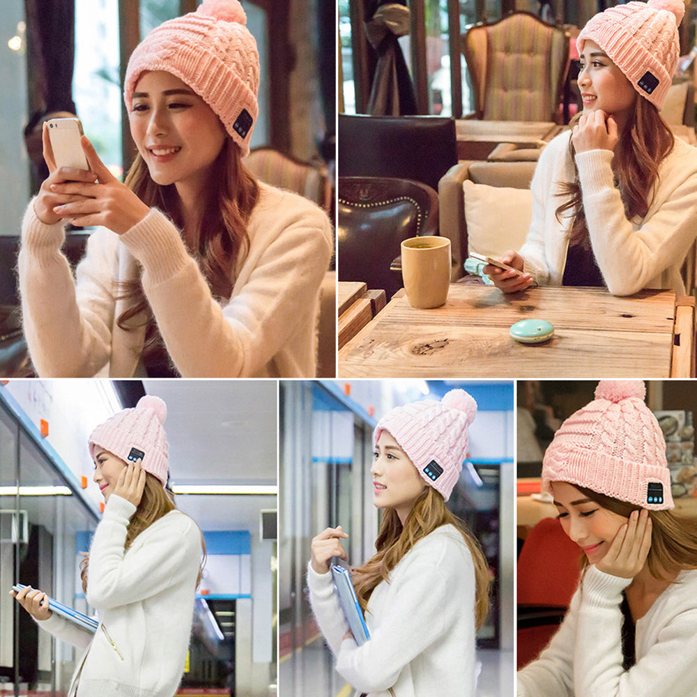 Wireless Bluetooth Knit Hat Receiver Headphone Speaker Microphone Cap