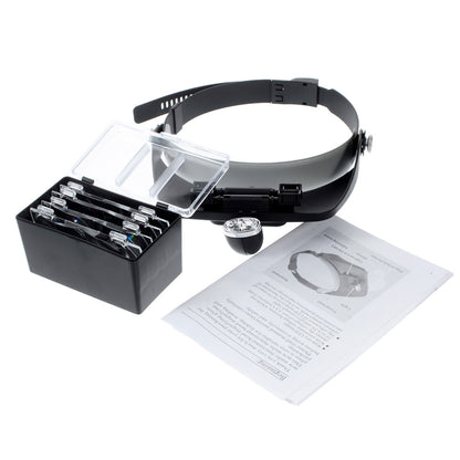 2-LED Headband Magnifier Magnifying Glass Loupe for Reading Jewelry Appraisal Etc (MG81001-A)