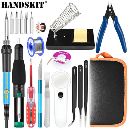 HANDSKIT 22 Pcs Soldering Iron Kit 220V 60W Electric Adjustable Temperature Soldering Iron with Soldering Tips Stand Tools