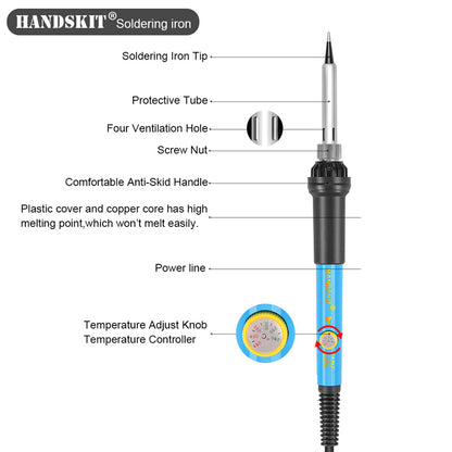 HANDSKIT 22 Pcs Soldering Iron Kit 220V 60W Electric Adjustable Temperature Soldering Iron with Soldering Tips Stand Tools