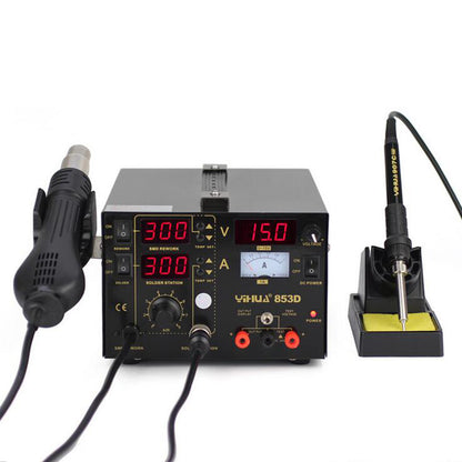 YIHUA 853D LED Soldering Rework Station + Hot Air Gun + 15V/1A Power Supply 3-in-1 Welding Tool