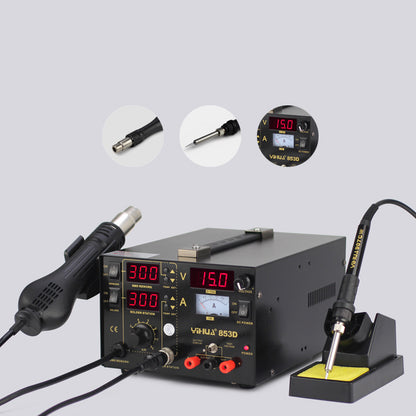 YIHUA 853D LED Soldering Rework Station + Hot Air Gun + 15V/1A Power Supply 3-in-1 Welding Tool