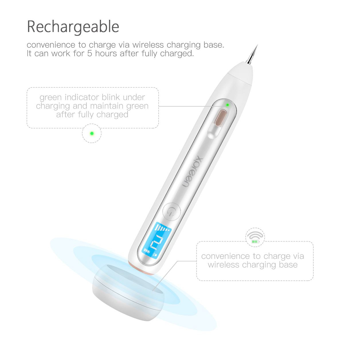 XPREEN XPRE051 Wireless Rechargeable Mole Freckle Dark Spots Tattoo Wart Removal Pen Skin Tag Spot Eraser with LED Screen and Spotlight