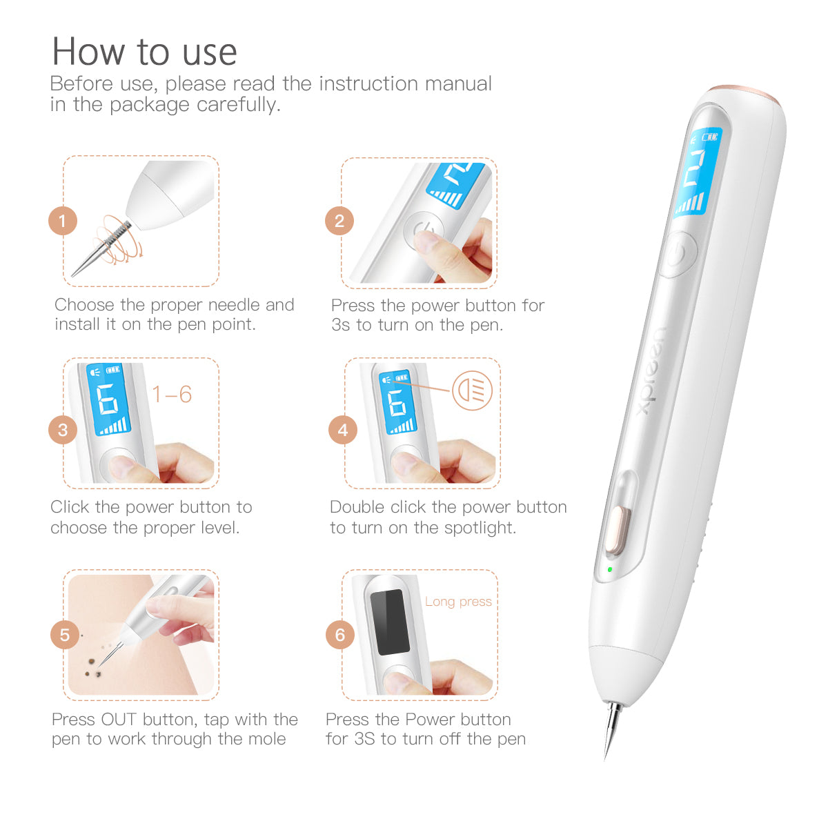 XPREEN XPRE051 Wireless Rechargeable Mole Freckle Dark Spots Tattoo Wart Removal Pen Skin Tag Spot Eraser with LED Screen and Spotlight