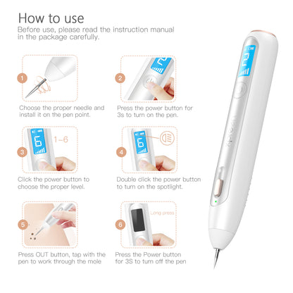 XPREEN XPRE051 Wireless Rechargeable Mole Freckle Dark Spots Tattoo Wart Removal Pen Skin Tag Spot Eraser with LED Screen and Spotlight