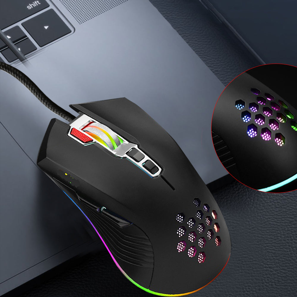 DWN DM6809 Hollow Honeycomb Wired Gaming Office Mouse 3200 DPI Computer Laptop Mice with RGB Light