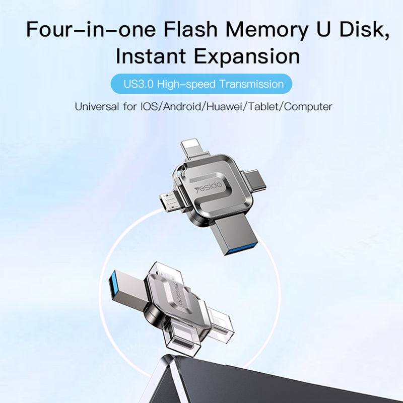 YESIDO FL15 16GB U Disk USB3.0 Flash Drive 4-in-1 Memory Stick for iOS Android Phone Tablet PC