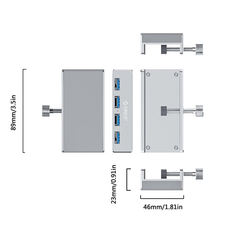 ORICO MH4PU-P Aluminum Alloy 4 Ports USB3.0 Clip-type Hub