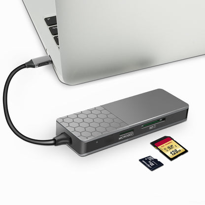 YC-750 Type-C Hub with 1 x PD, 1 x SD Card Reader, 1 x TF Card Reader, 1 x RJ45, 3 x USB 3.0 Ports - Grey