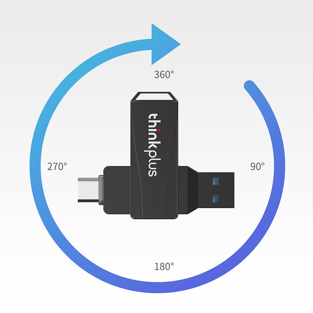 LENOVO THINKPLUS MU252 64GB USB+Type C 2-in-1 Memory Stick Fast Data Reading Speed Rotation Design USB C 3.1 Thumb Flash Drive