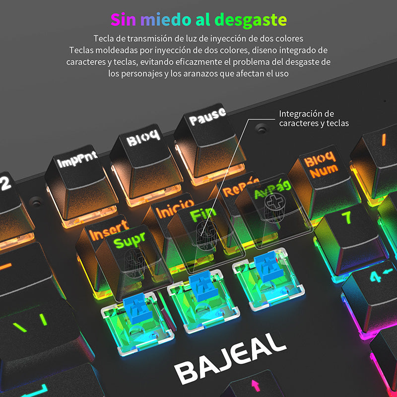 BAJEAL Wired 104 Keys Spanish Keyboard Backlit Computer Laptop Gaming Blue Switch Mechanical Keyboard